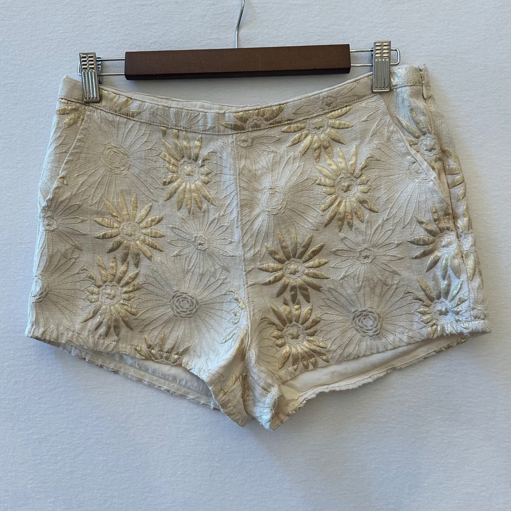 Abercrombie & Fitch Gold Floral Jacquard High Rise Shorts Cream Womens 6 W28